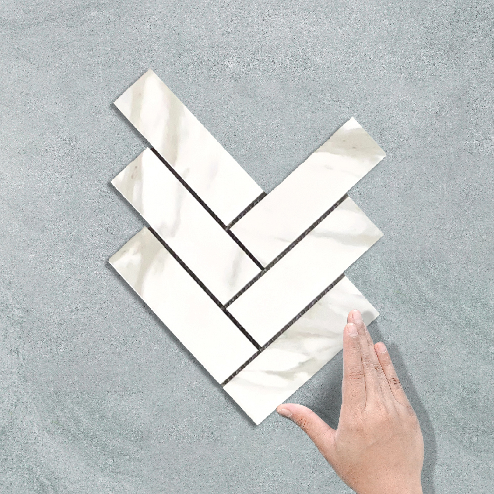 HERRINGBONE XXL CARRARA (GLOSS) - MOSAIC