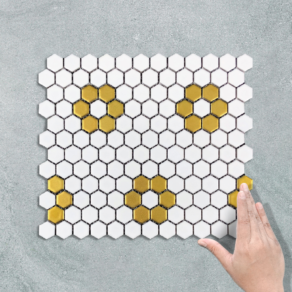 HEX FLORAL GOLD & WHITE - MOSAIC