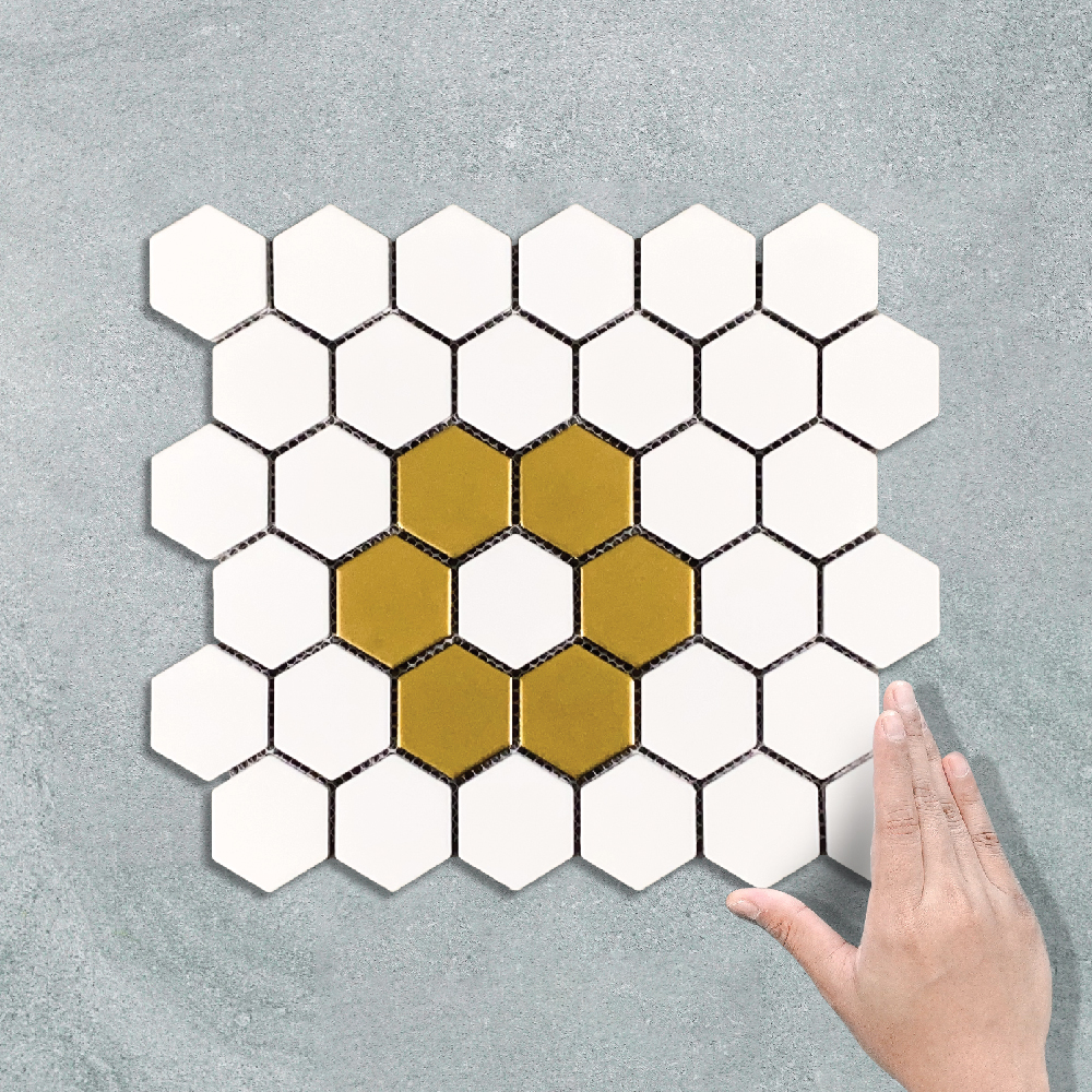 HEX MEDIUM FLORAL GOLD WHITE - MOSAIC